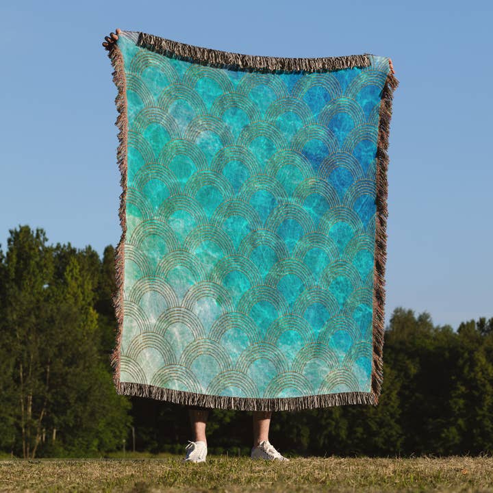 3dRose - Wholesale Throw Blanket - 3dRose, Shiny Teal Ocean Mermaid Scales Glitter Effect Art print, Blanket1