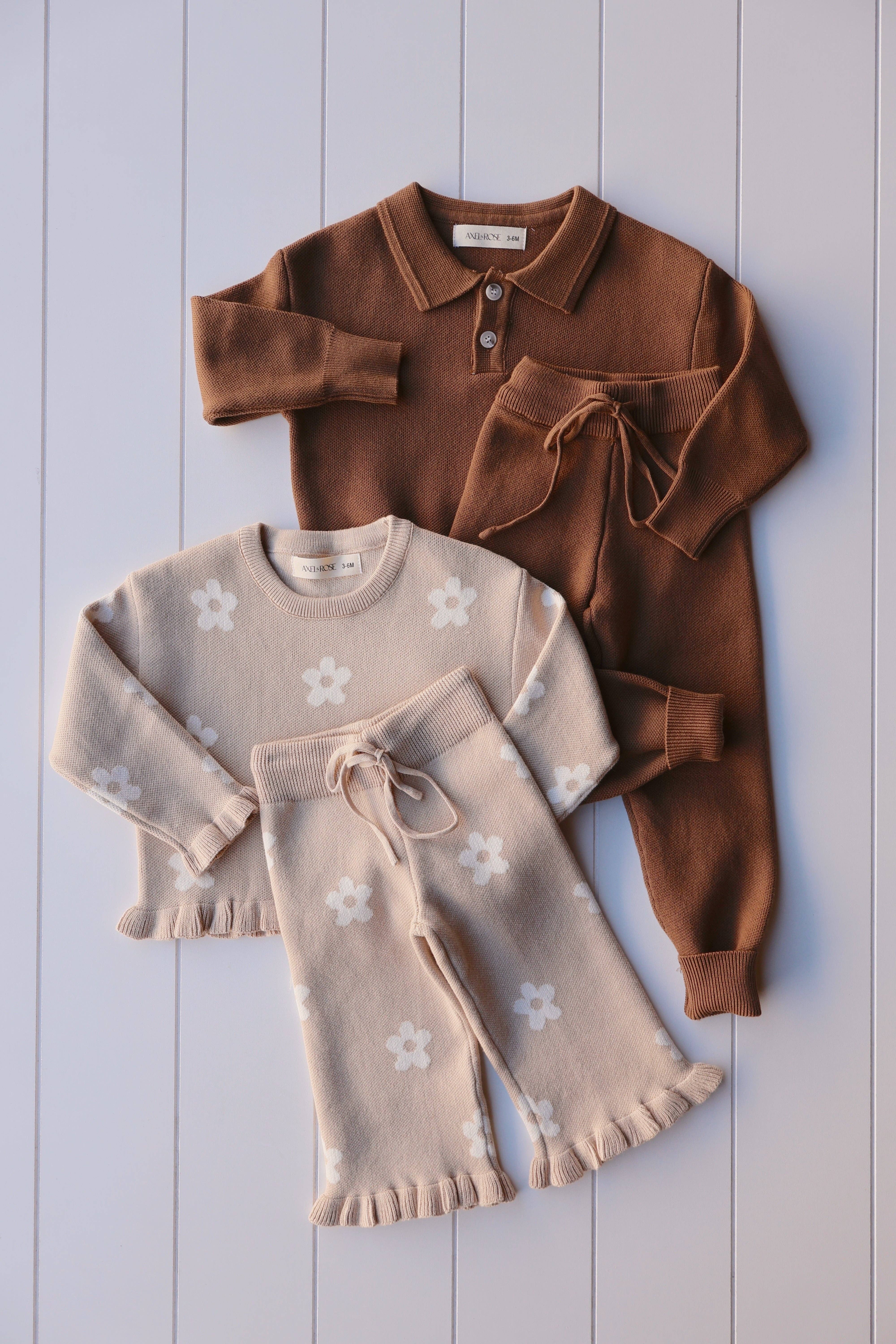 Axel & Rose - Wholesale Top & Pant Set - Baby - Chocolate Brown Collar Set2