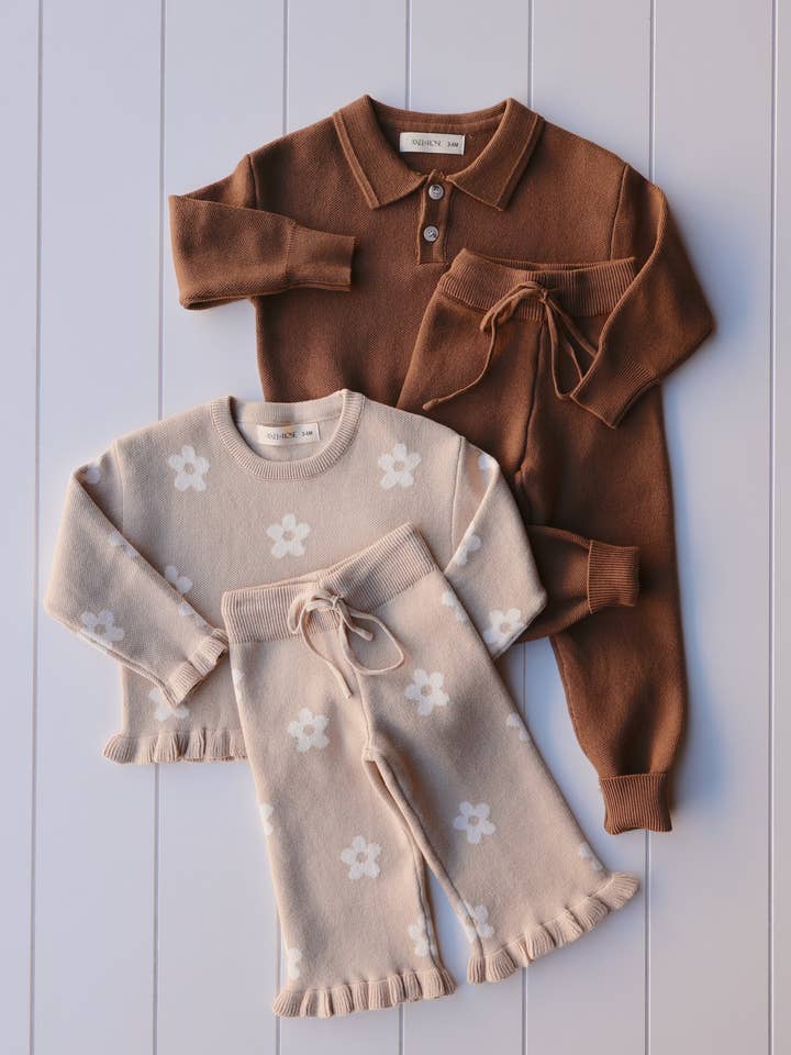 Axel & Rose - Wholesale Top & Pant Set - Baby - Chocolate Brown Collar Set2