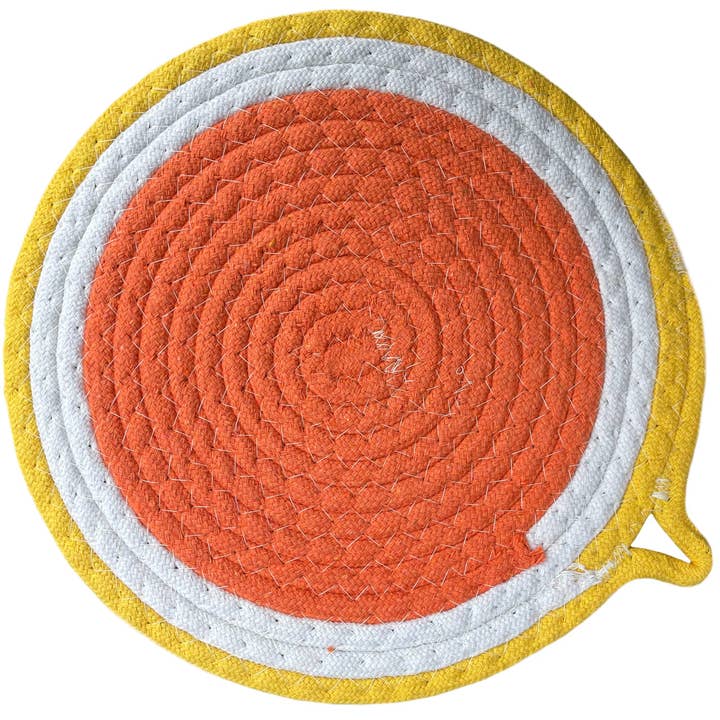 home mart goods – wholesale Trivet – Orange Yellow Round Woven Cotton Trivets Placemats Potholder