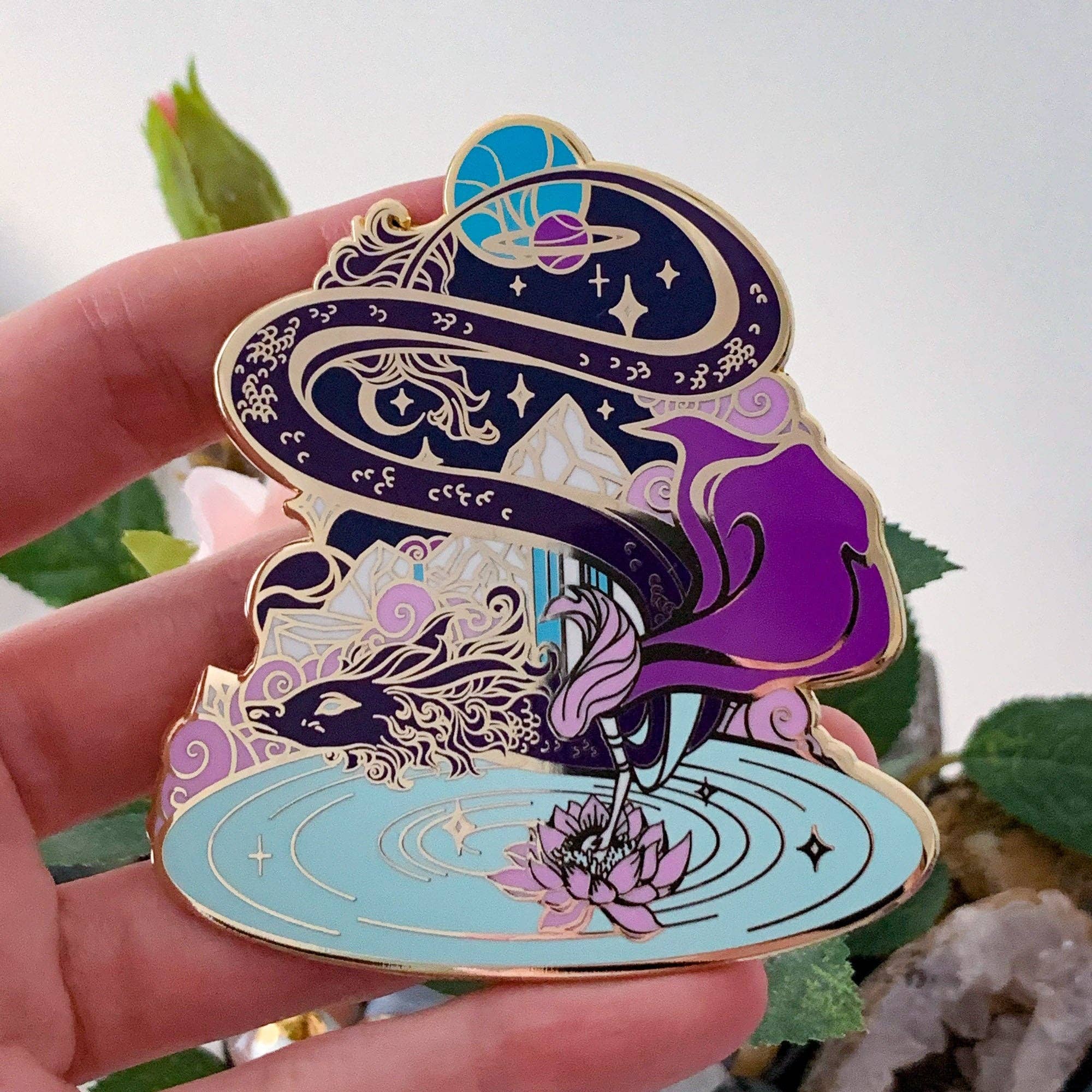 Keely Studios - Wholesale Lapel Pin/Button - Gold Celestial Garden Star Dragon Hard Enamel Pin3