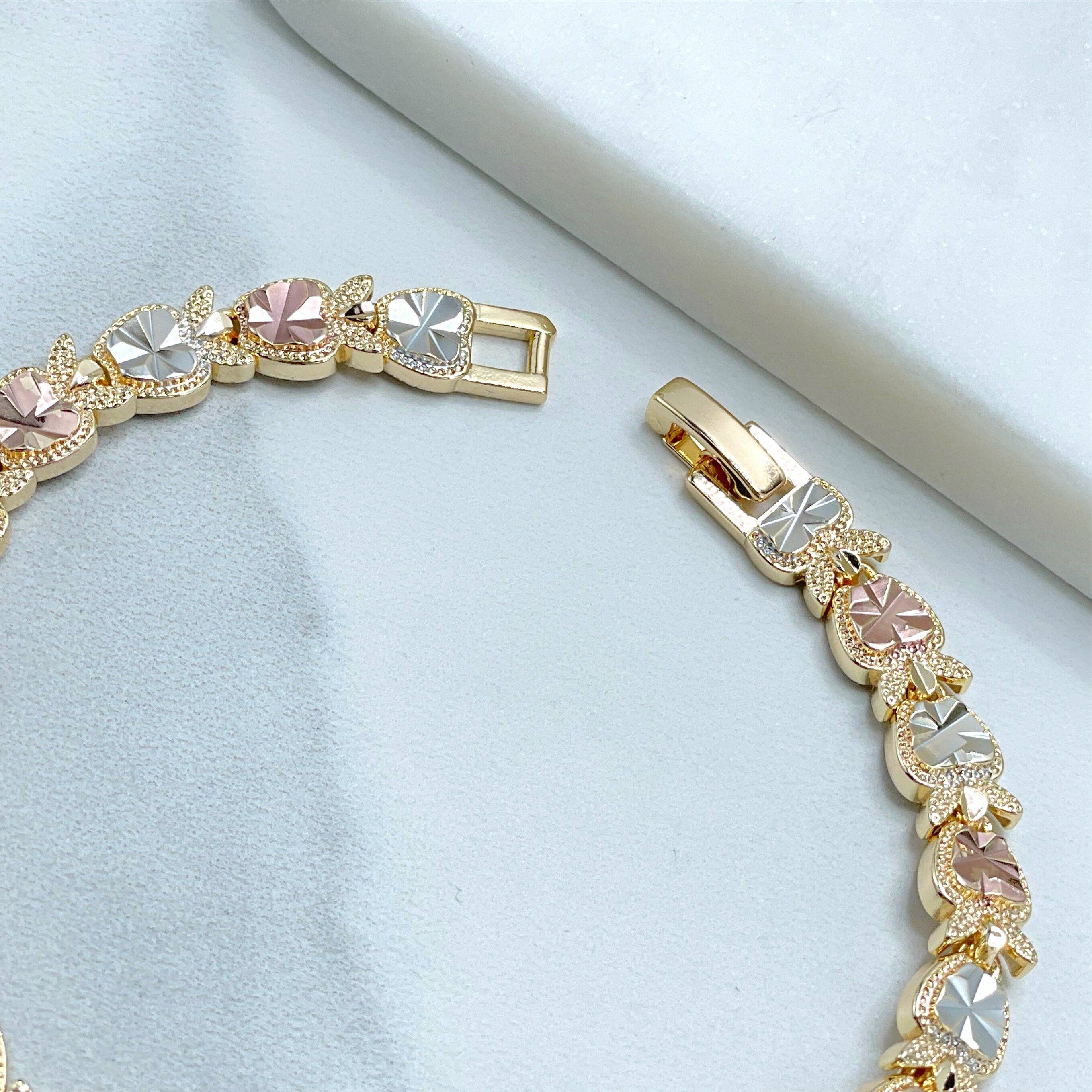 DIJU Jewelry - Wholesale  - 18k Gold Filled Three Tone, Tri Tone, Texturized Apple Charms Linked  Bracelet, Wholesale Jewelry Making Supplies8