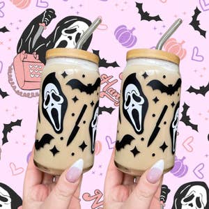 Scream Starbucks Cup Tumbler, Handmade, Ghostface, Halloween, Hang Up