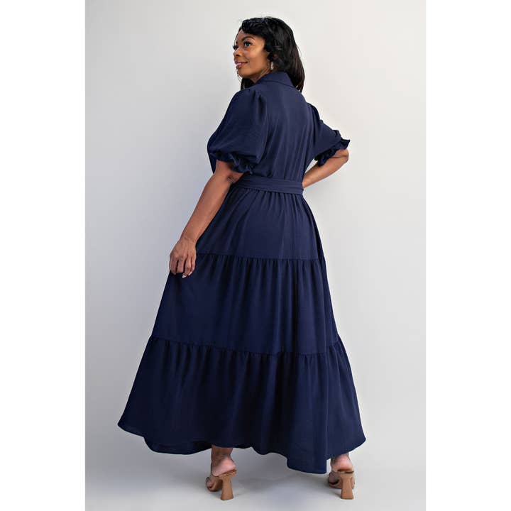 The Curve LA - Wholesale Dress - Women's - PLUS SIZE BUTTON FRONT MAXI DRESS WITH TIERD HEM
