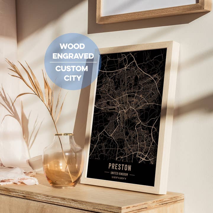 Plan personnalisé de la ville. Carte de Preston, Royaume-Uni pour la vente par Kustwood