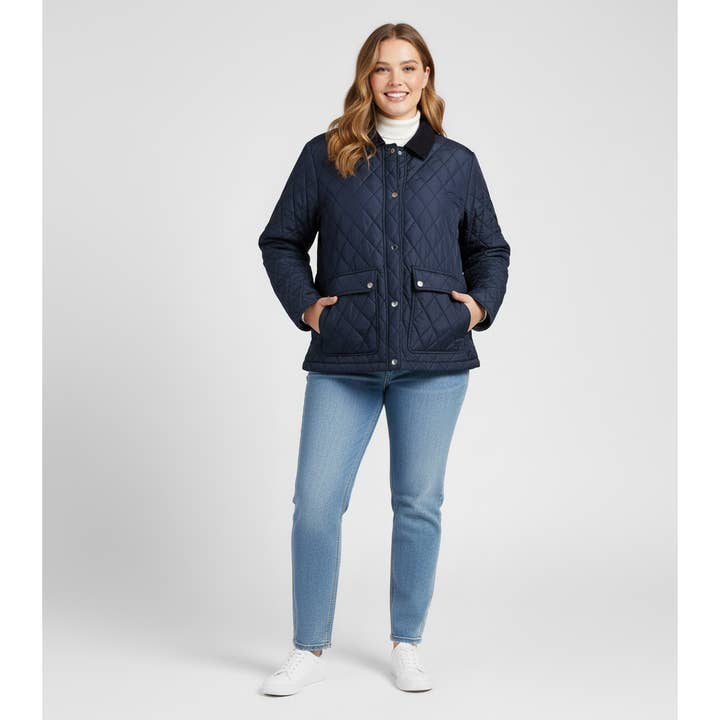 Diamond Quilted Jacket plus size womens puffer jacket (1X-5X) | ELORA for wholesale by The Whole Shebang