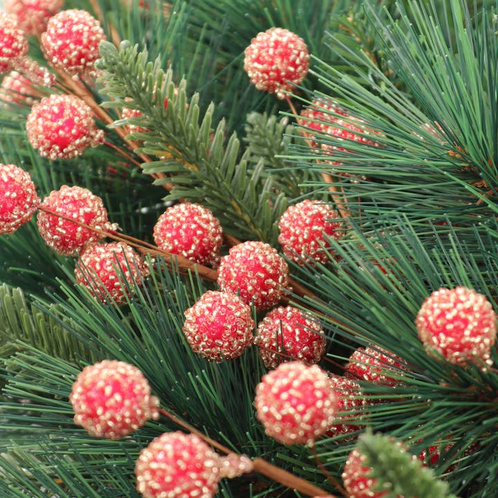 Larksilk - Wholesale Christmas Decoration - Beaded Red Berry Spray 25 Berries- 17" Christmas Collection