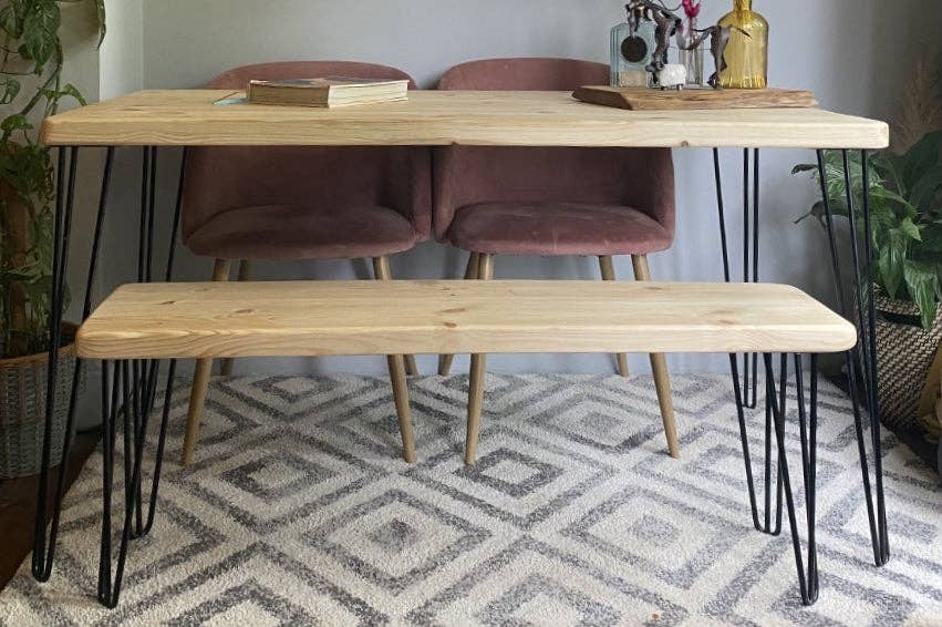 REMOVED BRAND – wholesale Side table – Rustic Industrial Redwood Pine Dining Tables with Black Steel Hairpin Legs - Mid-Century Modern Kitchen Furniture1