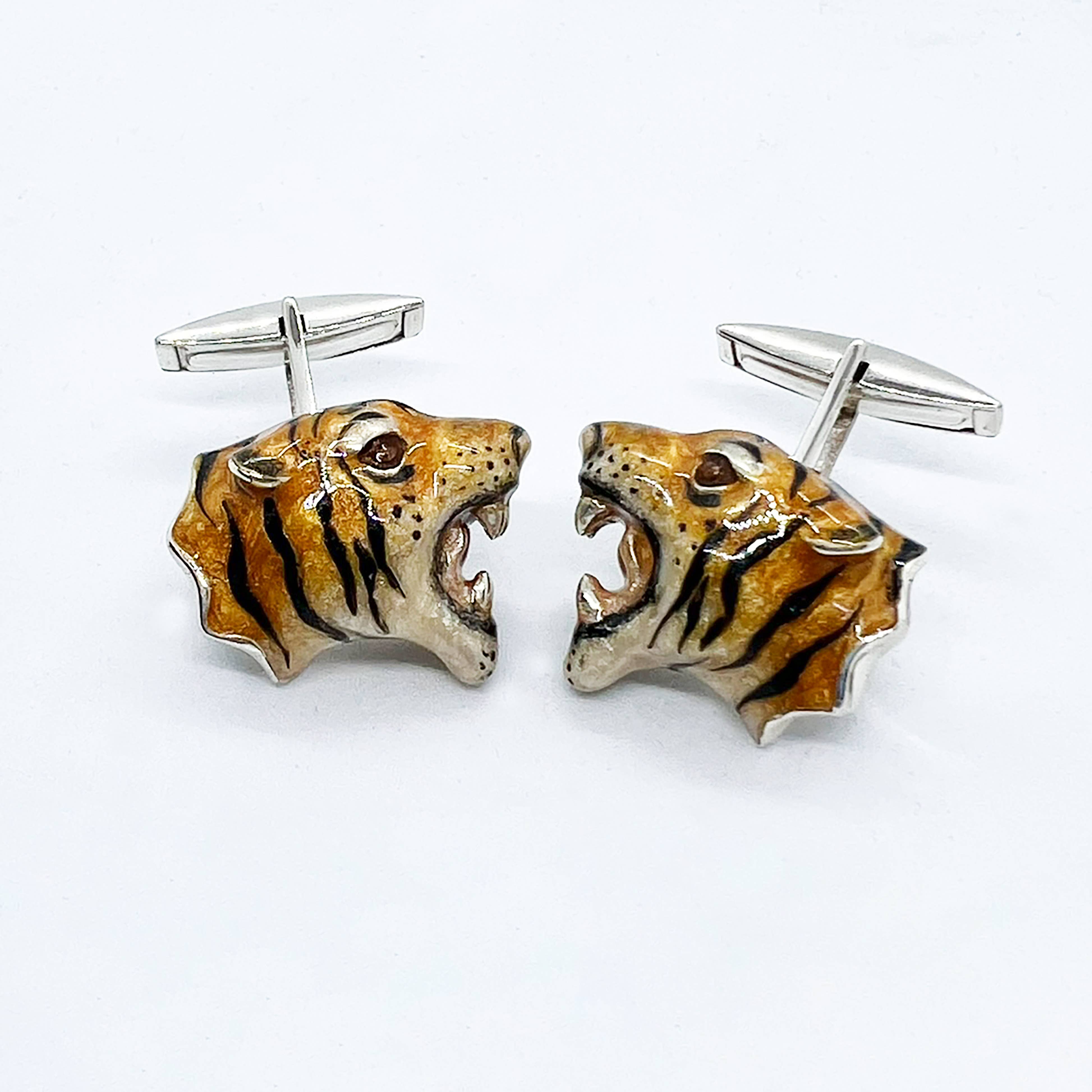 Saturno Srl – wholesale Manschett-/skjortknappar - Herr – SILVER EMALJ TIGER MANSCHETTKNAPPAR1