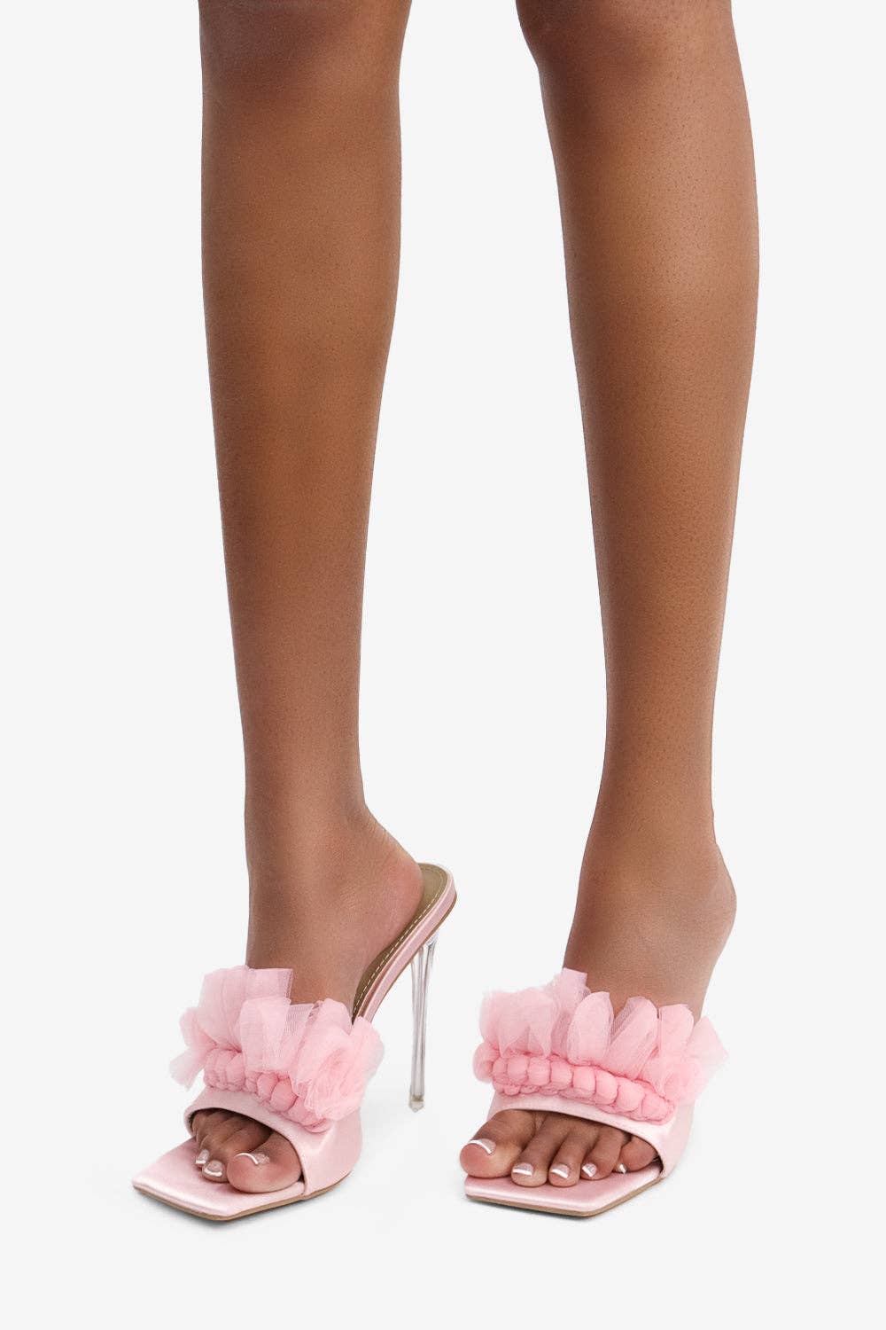 Lemonade Shoes - Wholesale High Heels - Women's - MADE YOU LOOK - Satin Ruffle Square Toe Heel, Clear Stiletto17