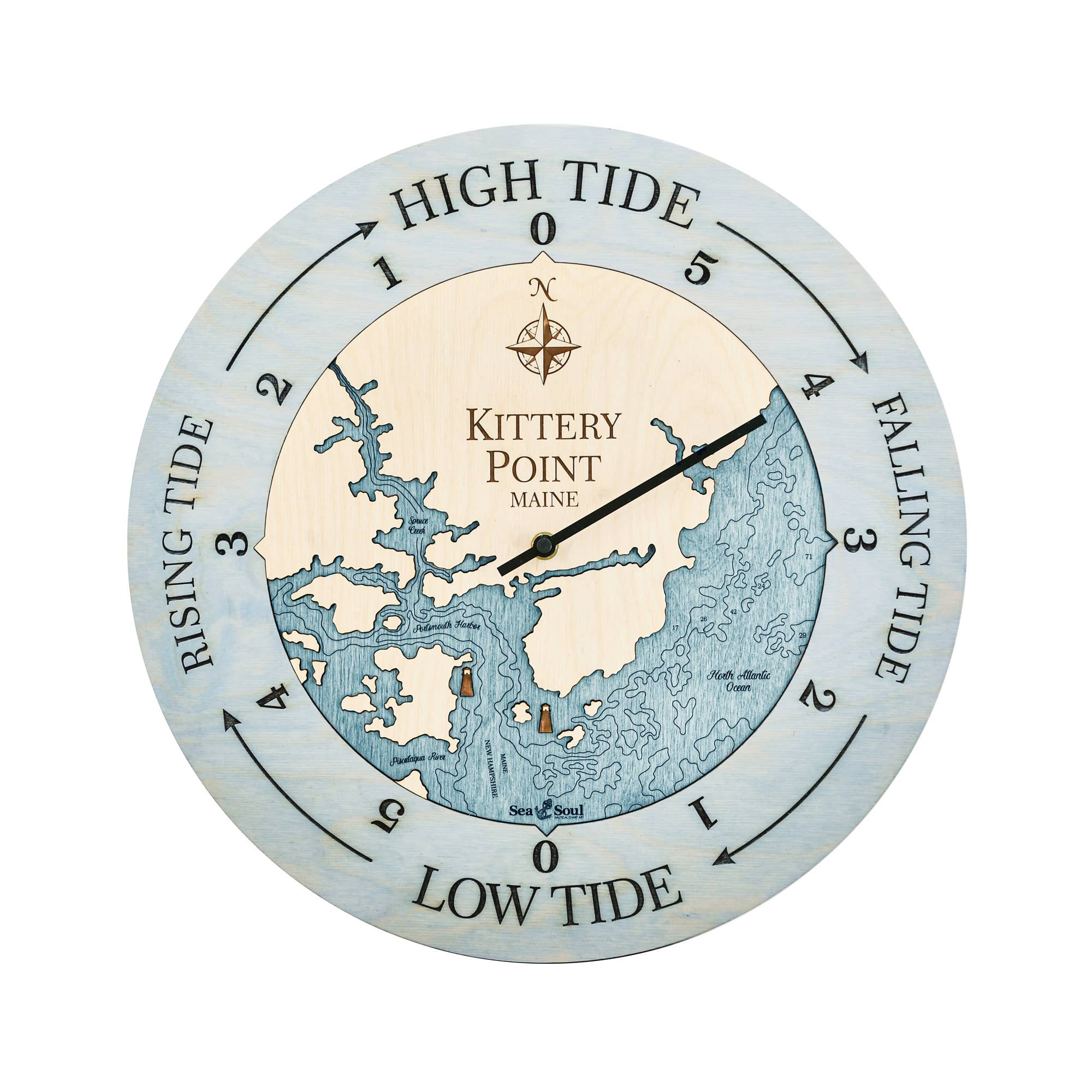 Sea & Soul Nautical Chart Art - Vente Horloges murales - Carte de profondeur d'eau de la côte du Maine70