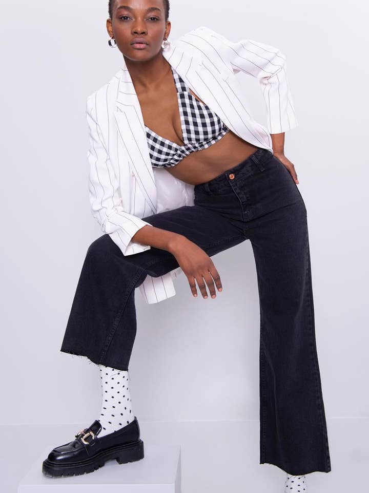 17275-High Waist Wide Leg Denim Pants - Anthracite for wholesale by BSL