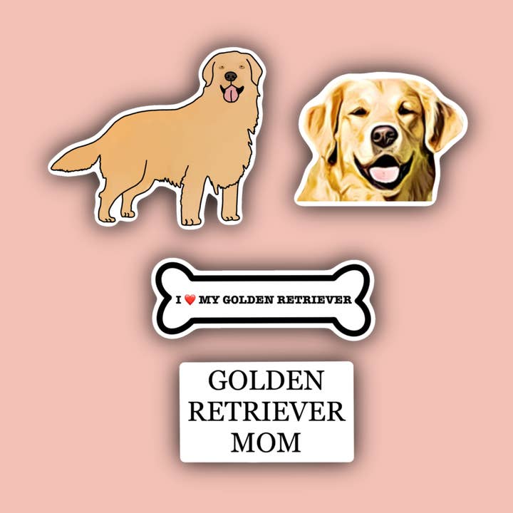 Golden Retriever Sticker Pack - 4 Waterproof Stickers for wholesale by Delmarva Stickers