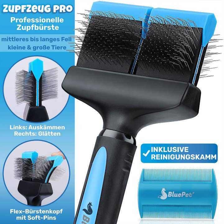 BluePet - Wholesale Pet Brush - Cat/Dog - "ZupfZeug Pro" double-sided professional grooming brush4