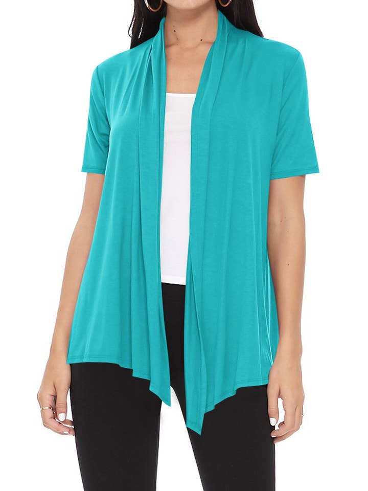 MOA COLLECTION - Wholesale Cardigan - Women's - Women's Casual Short Sleeve Draped Open Front Solid Cardigan32