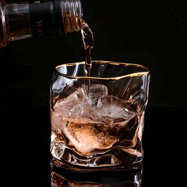 TsukiGlass - Wholesale Cocktail/Liquor Glass - Set of 4 Gold Hoshi Japanese Crystal Whisky Glass 12