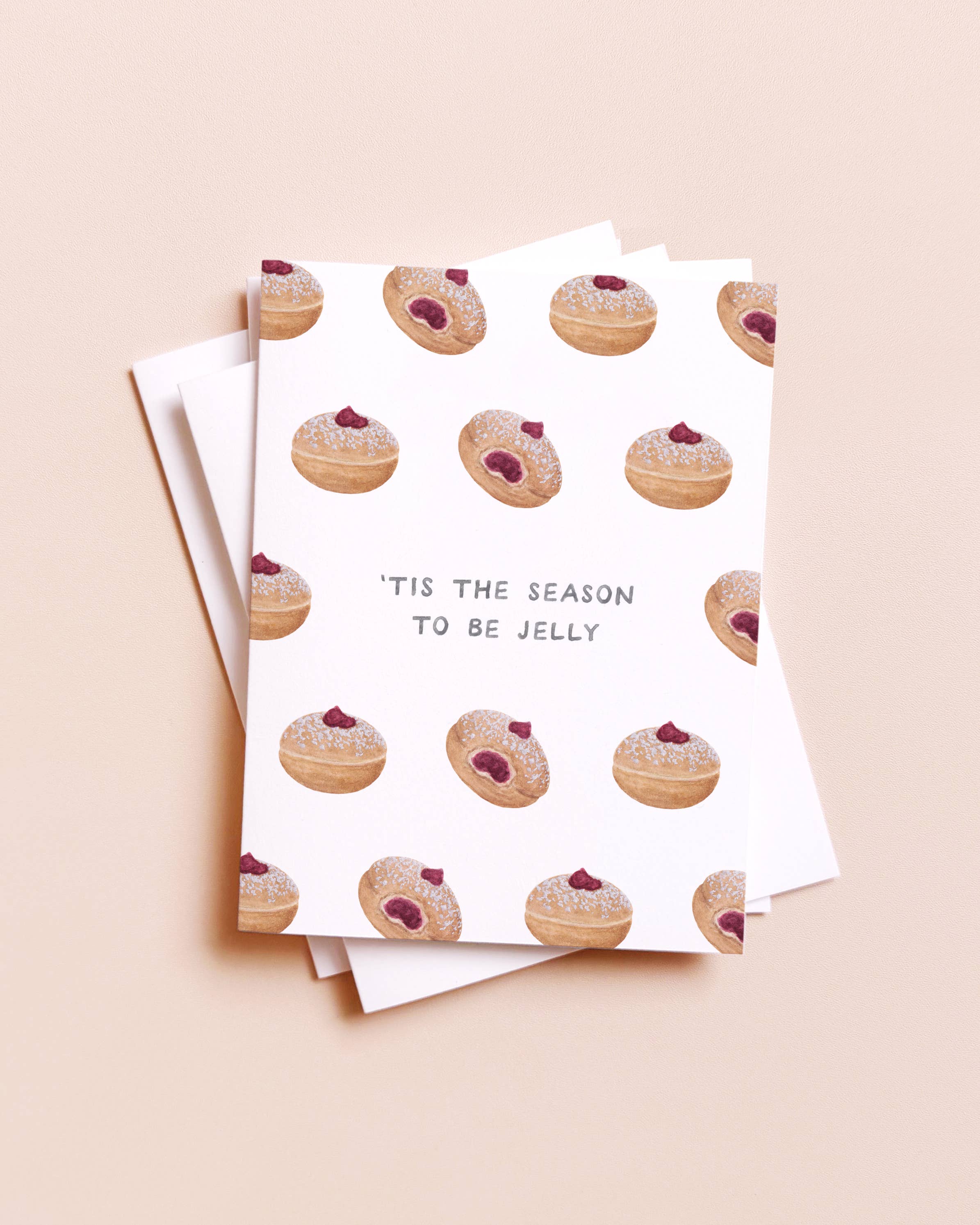 Amy Zhang – wholesale Hanukkah-kort – Sufganiyot Jelly Donut - Mat Pun Hanukkah-kort