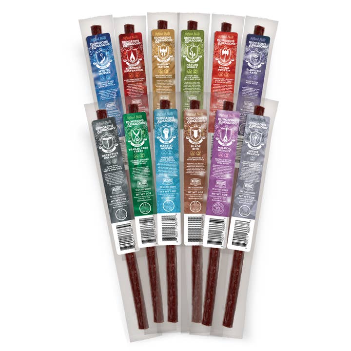 Mythical Meats - Wholesale Jerky - 12 Flavor DUNGEONS & DRAGONS Retailer Restock Pack - 144 Sticks of DUNGEONS & DRAGONS Flavors1