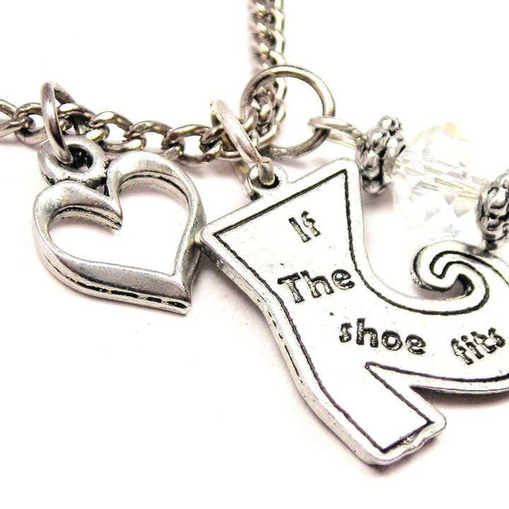 If The Shoe Fits Witch Boot Heart And Crystal Necklace Pagan for wholesale by Chubby Chico Charms