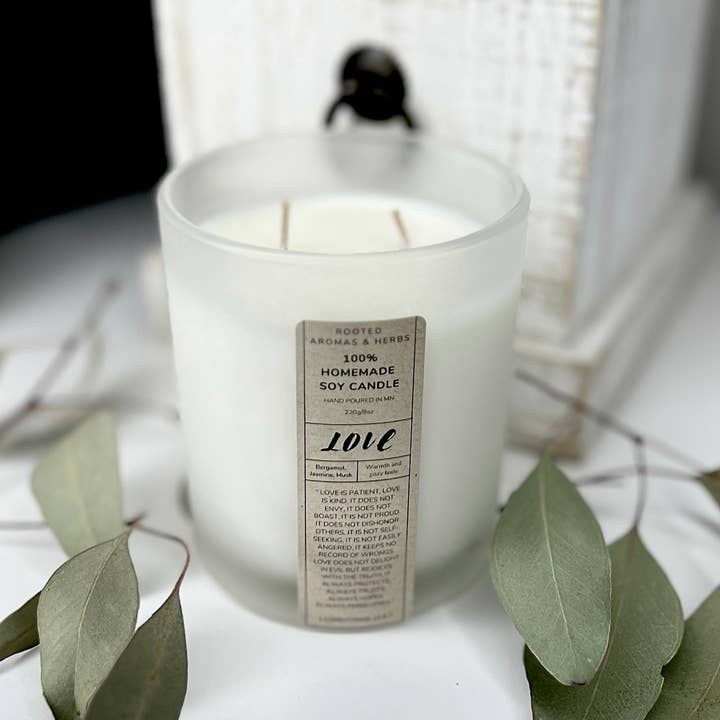 Rooted Aromas and Herbs - Vente Bougie en bocal - Bougie de méditation Love