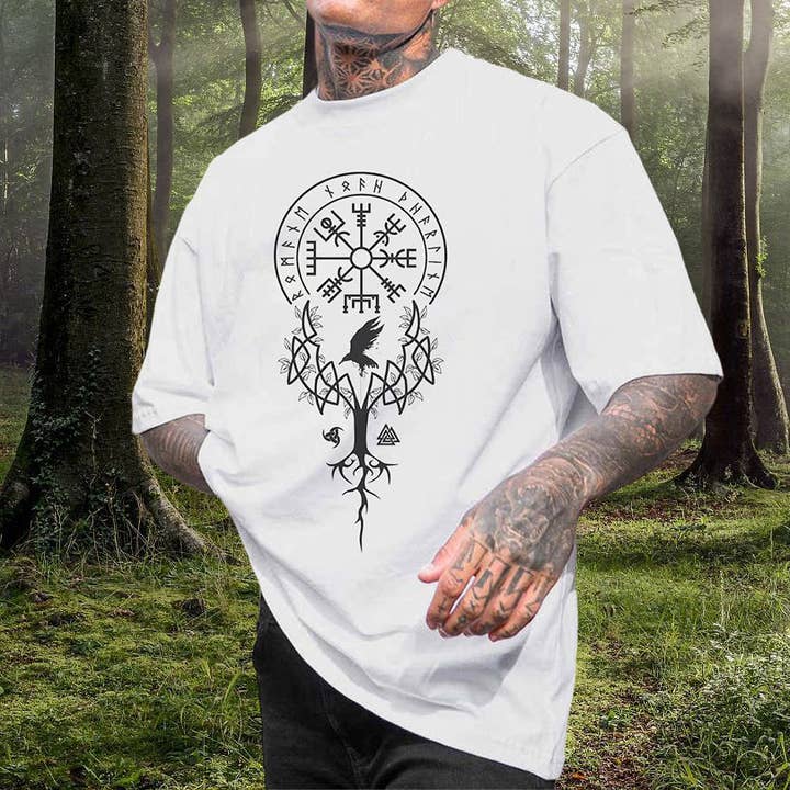 Norse Mythology Compass Viking Print Tee for wholesale by novaxau