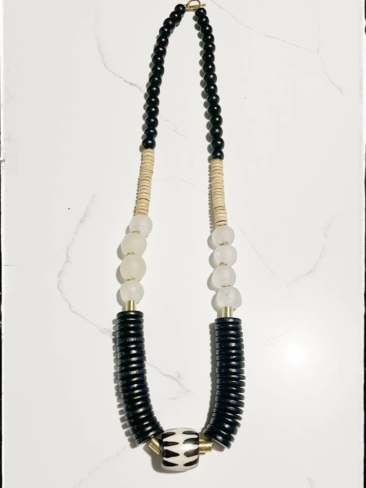 Coconut Wood Bead & Chevron African Bone Bead w/ Glass Black for wholesale by GentrybyJenna
