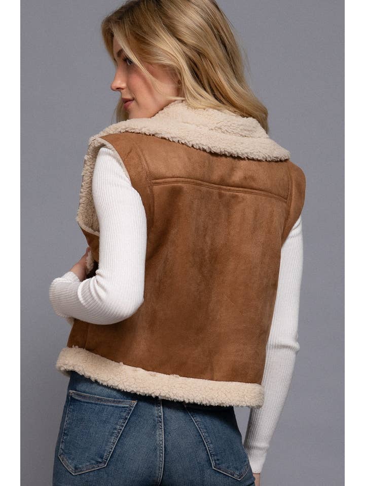 Vanilla Monkey - Wholesale Outerwear Vest - Women's - Faux Suede Inner Fur Zip Up Vest5