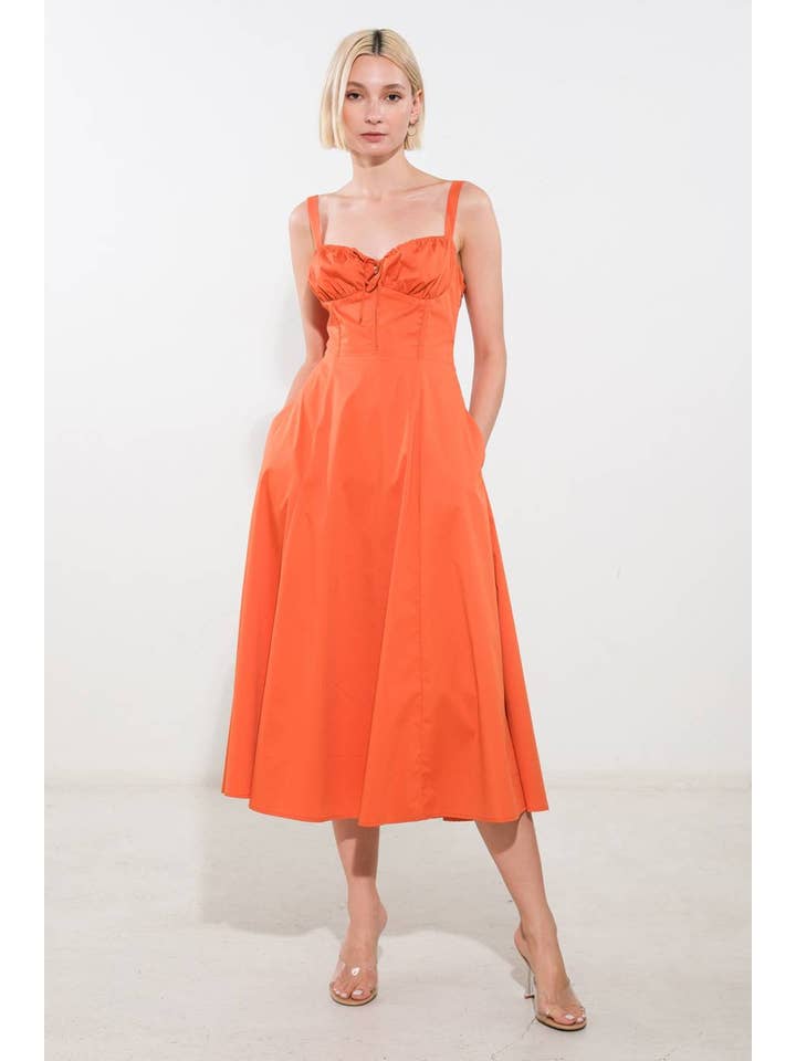 FLYING TOMATO - Wholesale Dress - Women's - A solid woven midi dress - FD1169