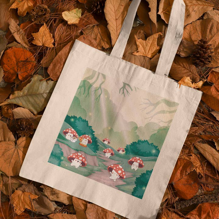 Mushroom Party Canvas Tote Bag – Cottagecore Fall Design for wholesale by Laney's Castle