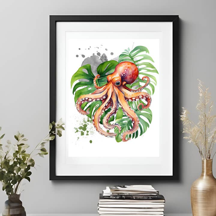 Stampa da Parete di Piante e Animali, Monstera e Polpo per la vendita all'ingrosso da parte di Sage Planta