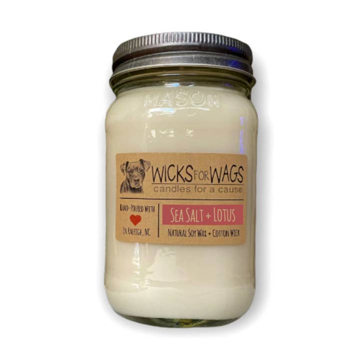 Sea Salt + Lotus | Large Mason Jar Soy Candle for wholesale by Wicks for Wags