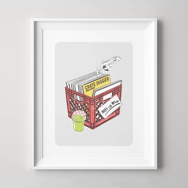 8" X 10" Crate Digger Art Print for wholesale by Nava and Snow