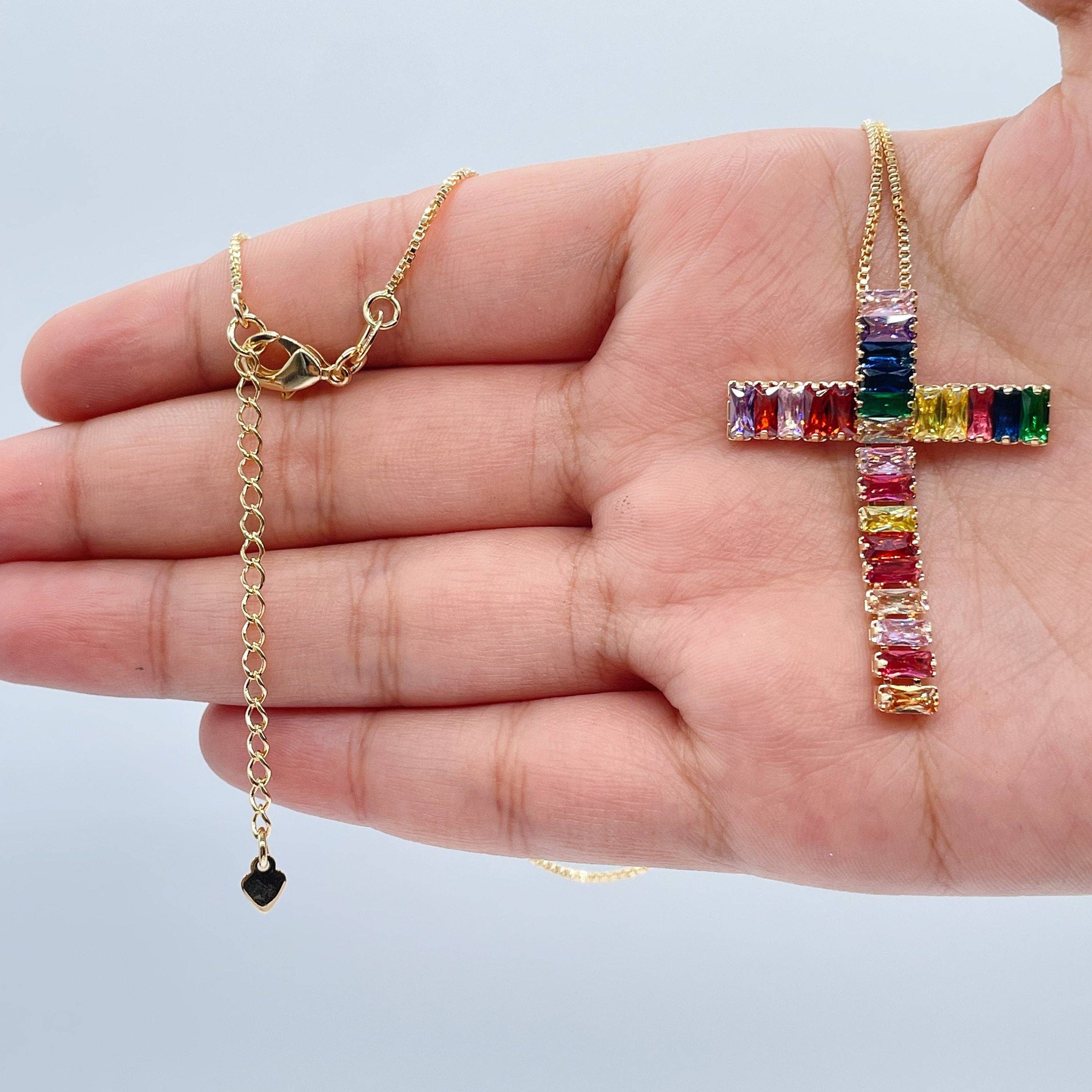 Milie – wholesale Pendant/charm necklace – 18k GF Cross Necklace: Multi-Color Zirconia Charm2