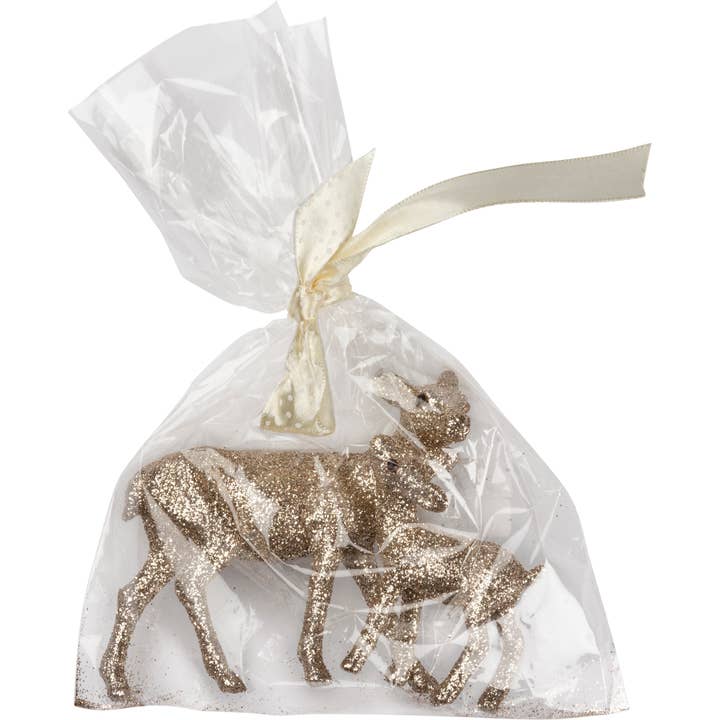 Primitives by Kathy - Wholesale Decorative Figurine - Doe And Fawn Champagne Glitter Deer Set