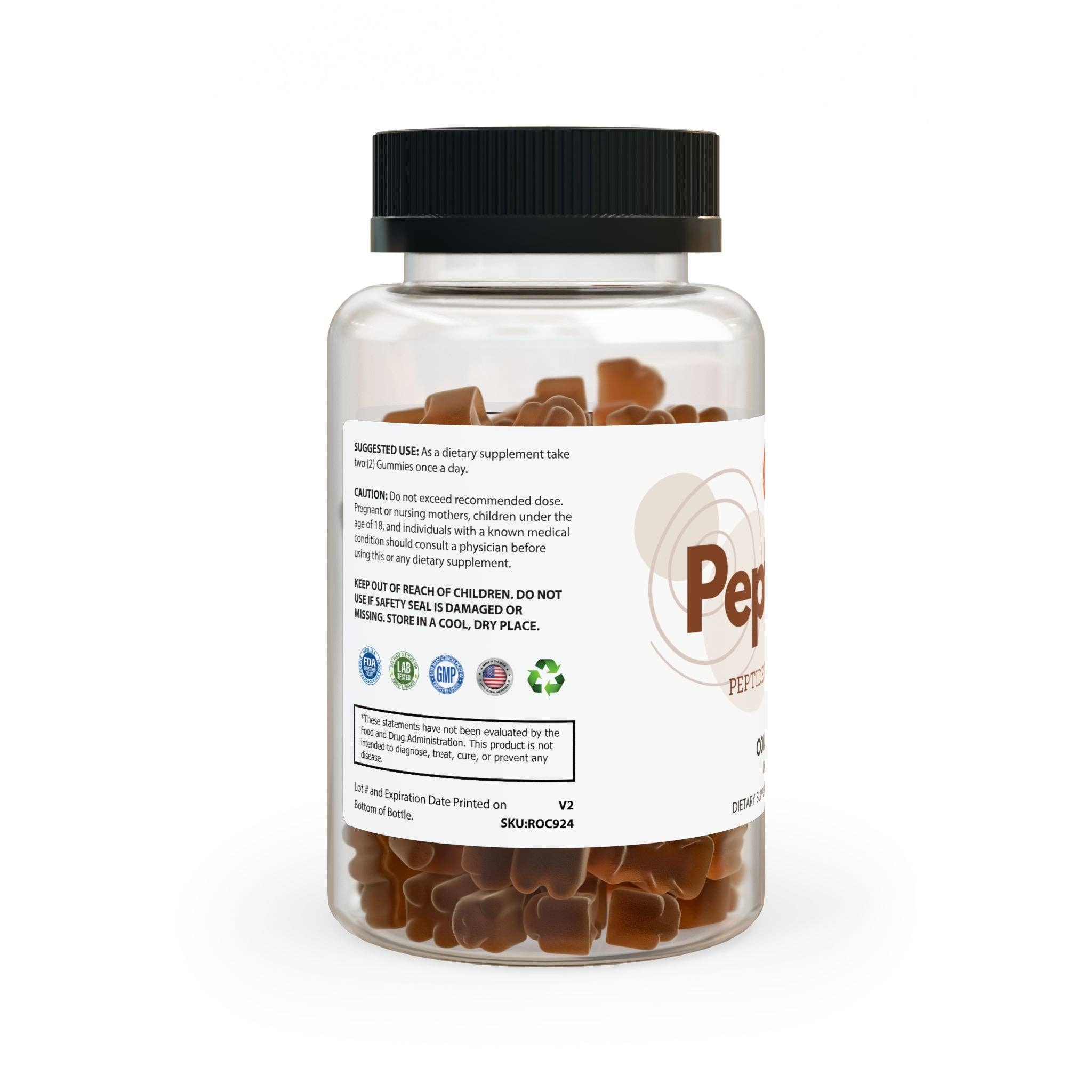 Clear bottle black cap Peptozo Collagen Gummies (60 Gummies) for wholesale on Faire1