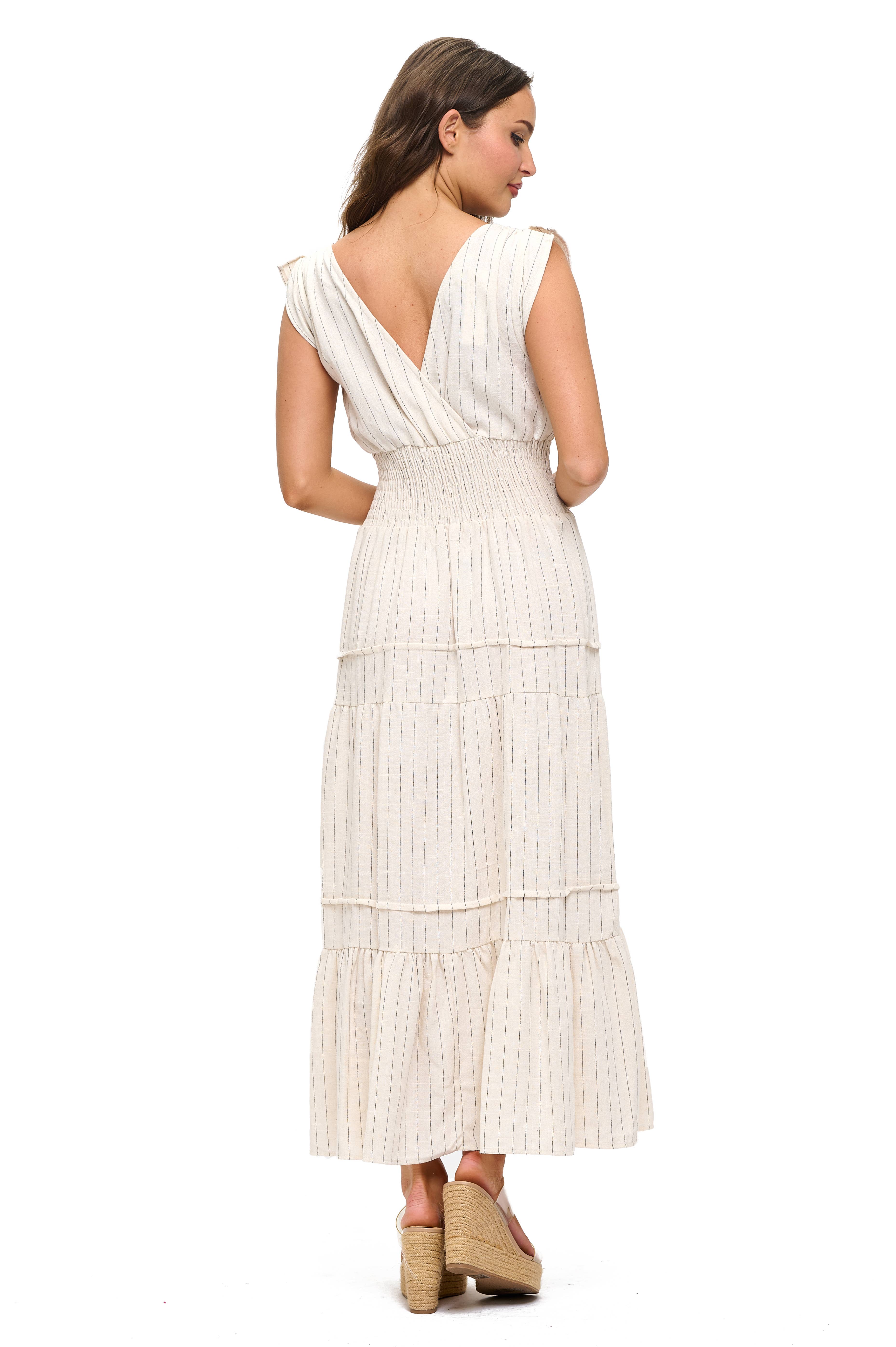 Brooklyn Isles - Vente Robe – femme - D13-W001, Robe midi en lin à col en V4