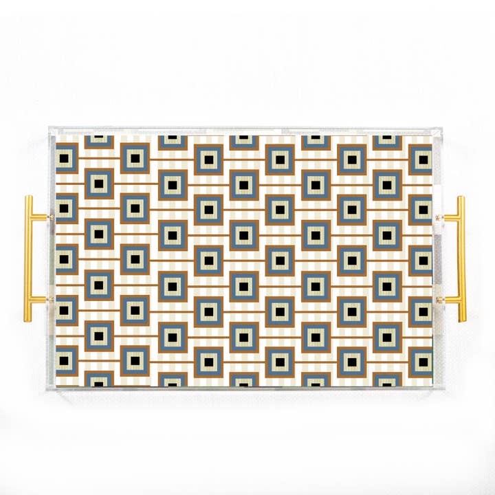 Mod Lounge Paper Company - Wholesale Decorative Tray - Squares Unaligned Rectangle Acrylic Tray with Gold Handle