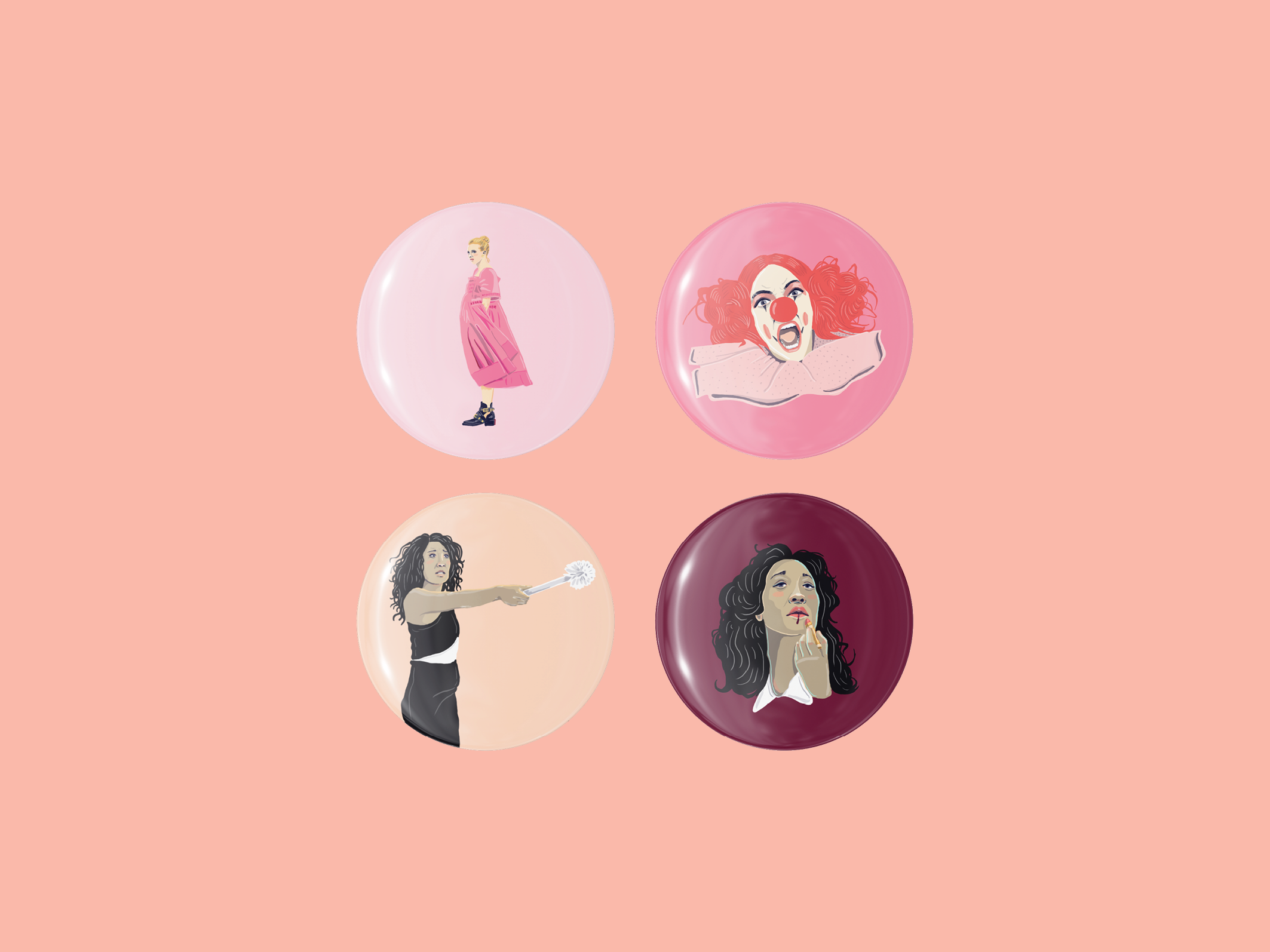 Amy Blue Illustration - Wholesale Lapel pin/button - Killing Eve Badge Pack2