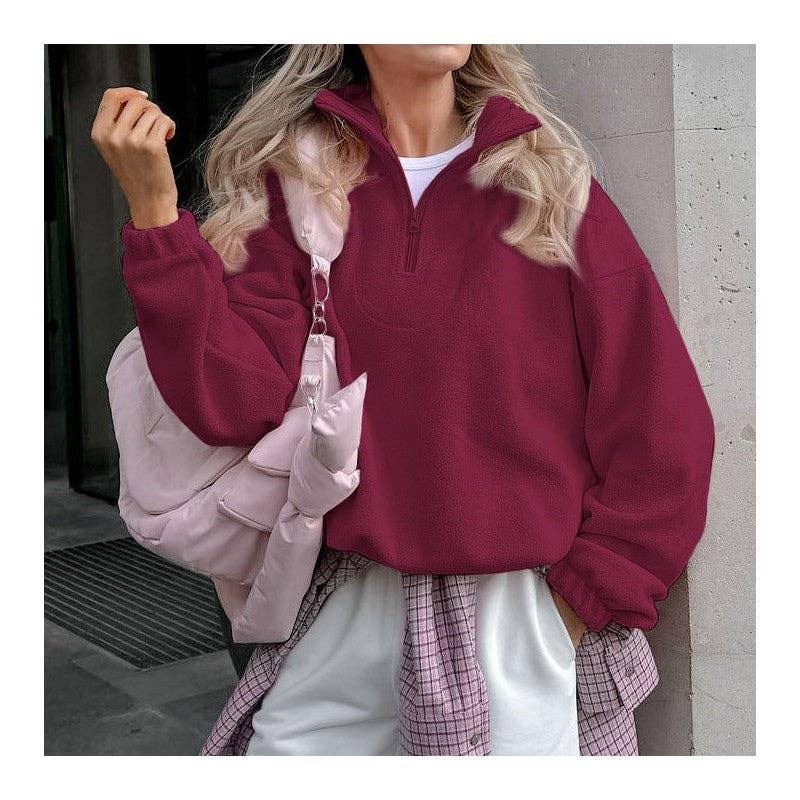 OceanusSwim – wholesale Hoodie – Women's – Solid Color Fleece Loose Collar Pullover Hoodie11