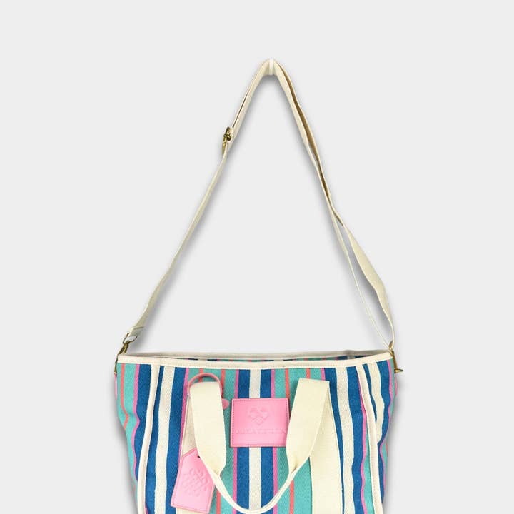 Maria Victoria - Wholesale Tote Bag - Women's - MV Canvas Striped Tote Blue