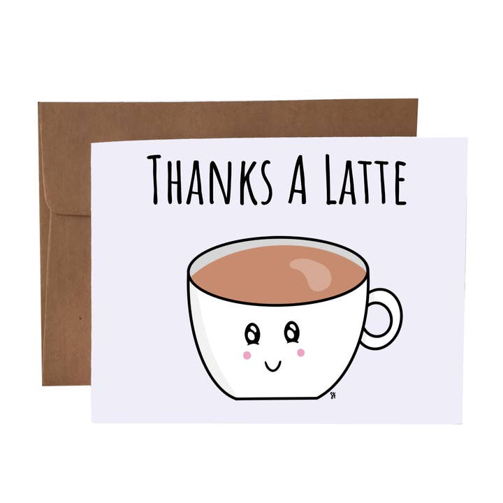 SKP ink - Wholesale Thank You Card - Thanks A Latte Coffee Pun Greeting Card