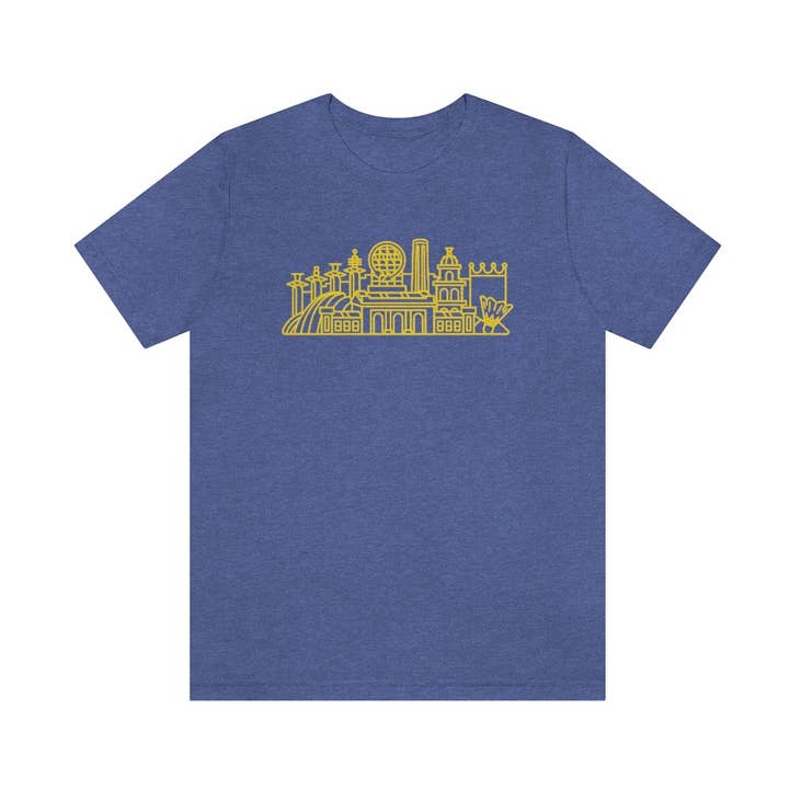 Kansas City Skyline – T-shirt – Mörkblåmelerad och Guld för wholesale av Knight Owl Design