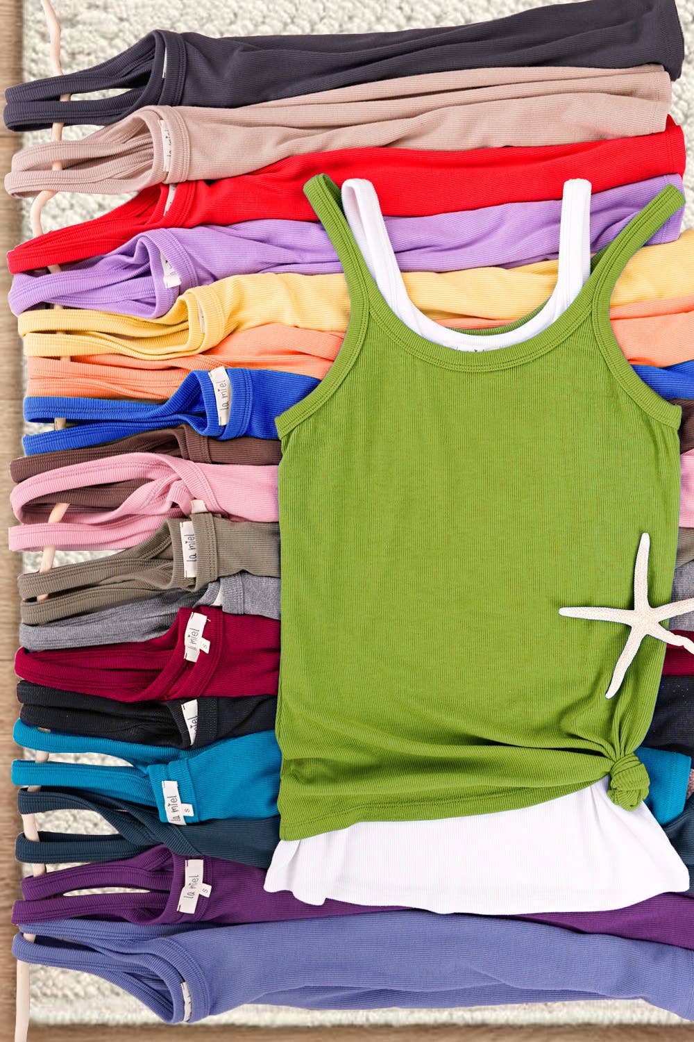 La Miel - Wholesale Tank Top - Women's - HAT7477-Basic Stretchy Rib Knit Fabric Tank Top2