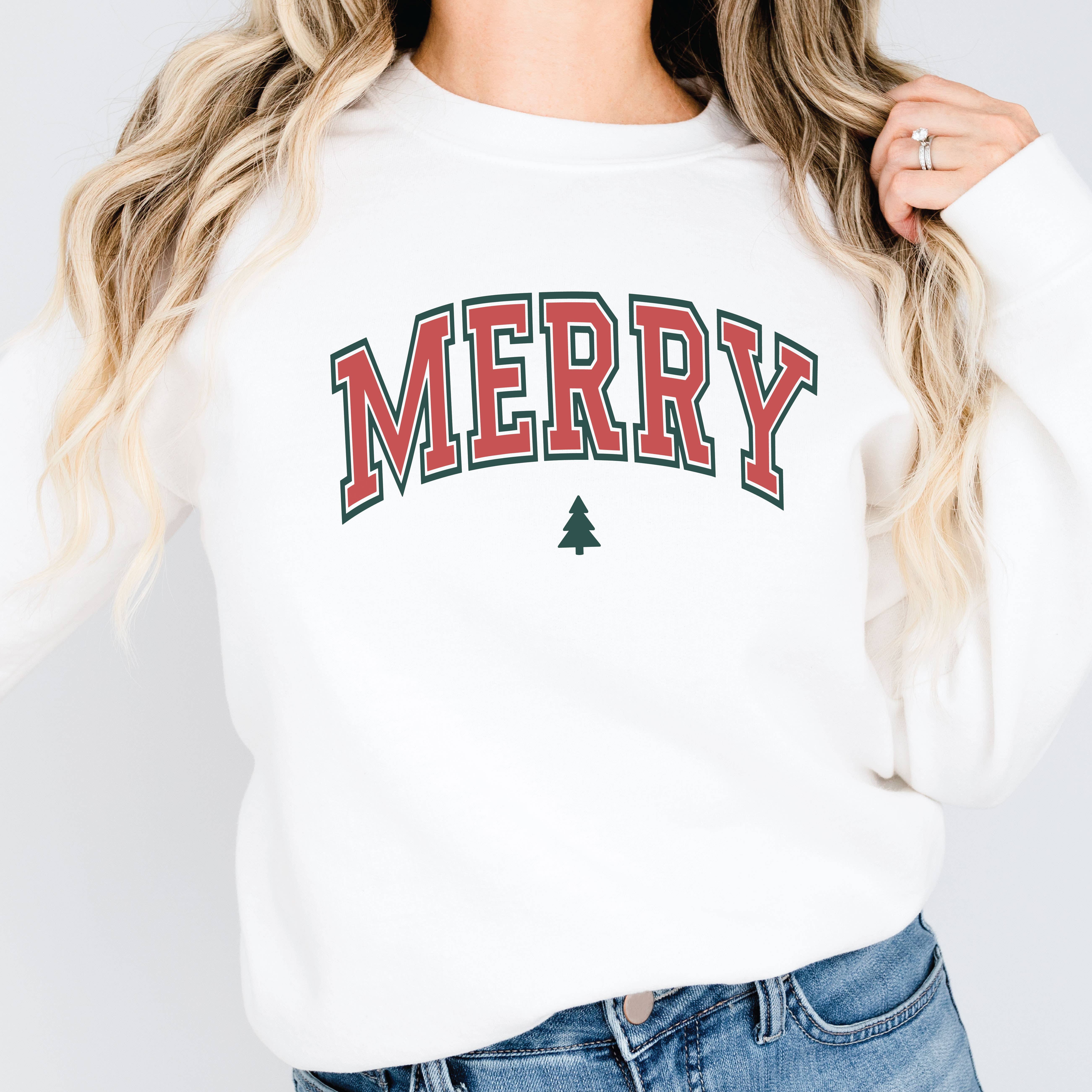 P E T I T R U E - Wholesale Graphic Sweatshirt - Women's - Christmas Sweatshirt MERRY Holiday Crewneck Sweaters3