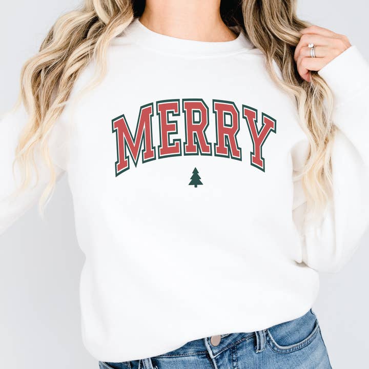 P E T I T R U E - Wholesale Graphic Sweatshirt - Women's - Christmas Sweatshirt MERRY Holiday Crewneck Sweaters3