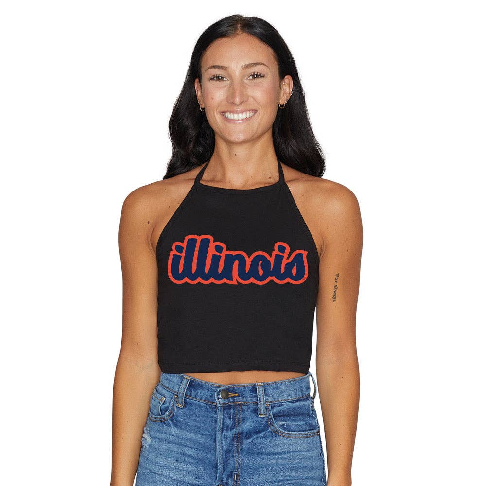 Lojo Collegiate Apparel - Wholesale Tank Top - Women's - Illinois Fighting Illini Black Halter Top0