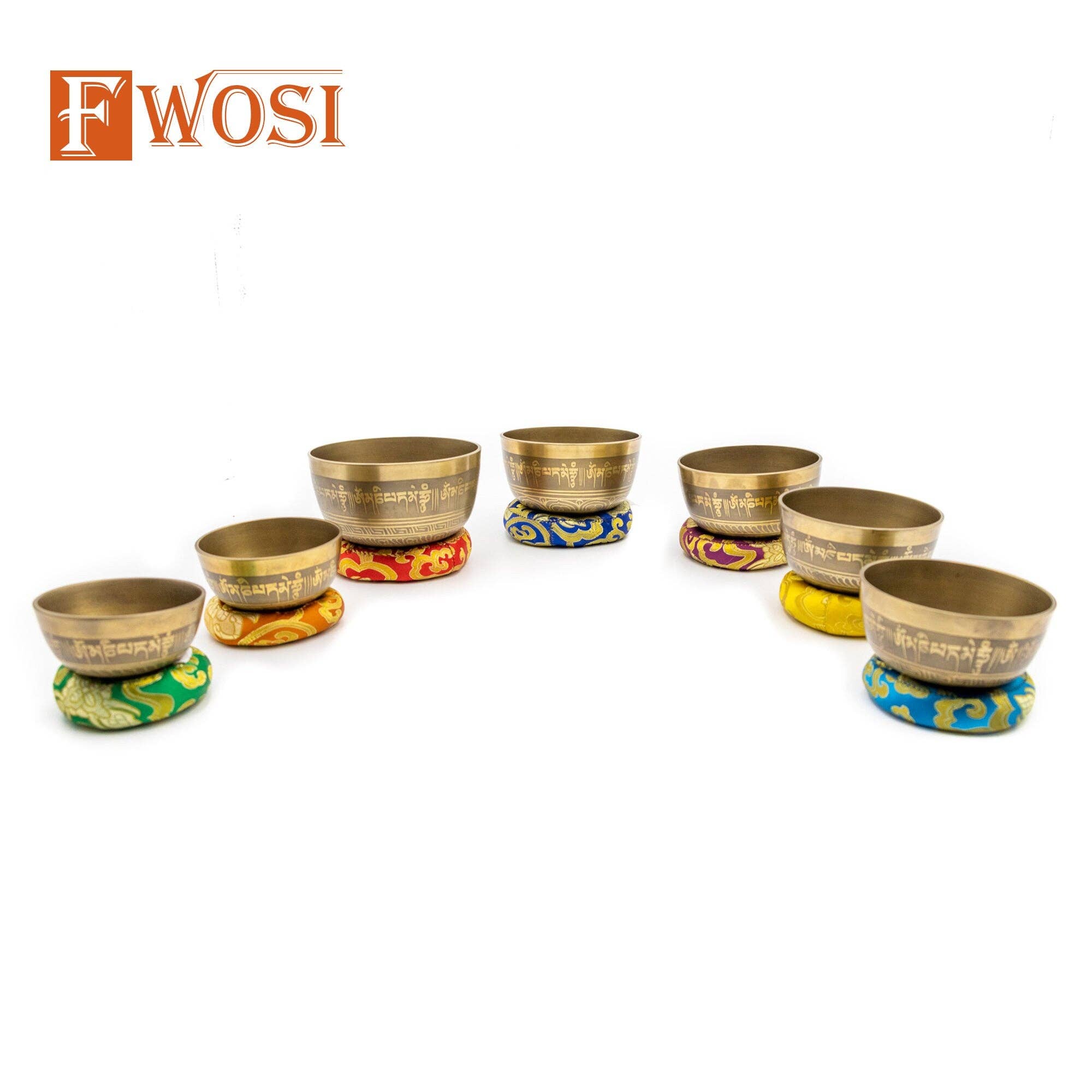 Fwosi - Wholesale Meditation Supplies - 7 Tibetan Singing Bowl Meditation Set with Carry Case, Mallet, Striker, Cushion | Antique Instruments for Yoga, Chakra Healing5