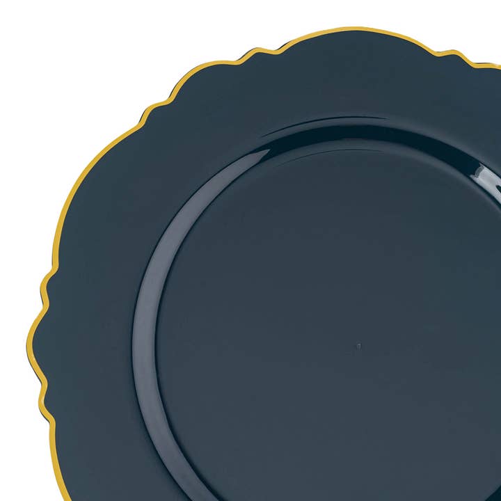 10.25" Navy with Gold Rim Plastic Dinner Plates - 120 pcs for wholesale by Smarty had a Party