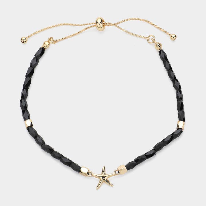 Metal Starfish Pointed Faceted Beaded Pull Tie Bracelet for wholesale by Sensibling Corp.