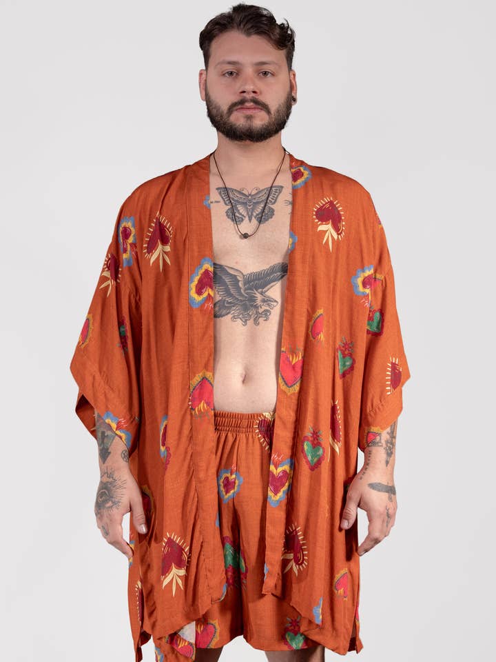 Kimono Oversize Cuore in Fiamme per la vendita all'ingrosso da parte di Auê Clothing